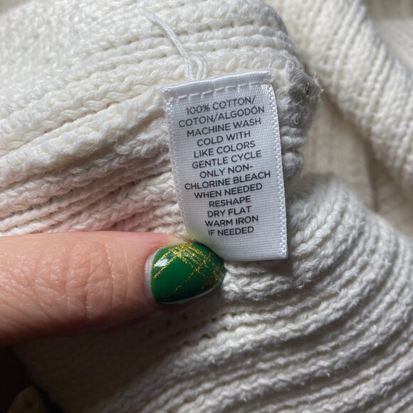 Ann Taylor Loft Cream Cable Knit Sweater Womens L 100% Cotton Ivory Crew EUC - Picture 4 of 9